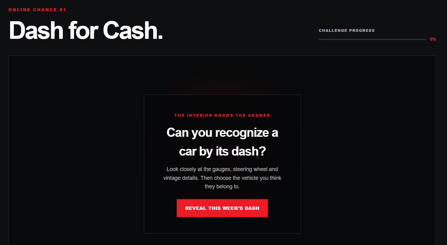 Dash for Cash mystery dashboard landing screen