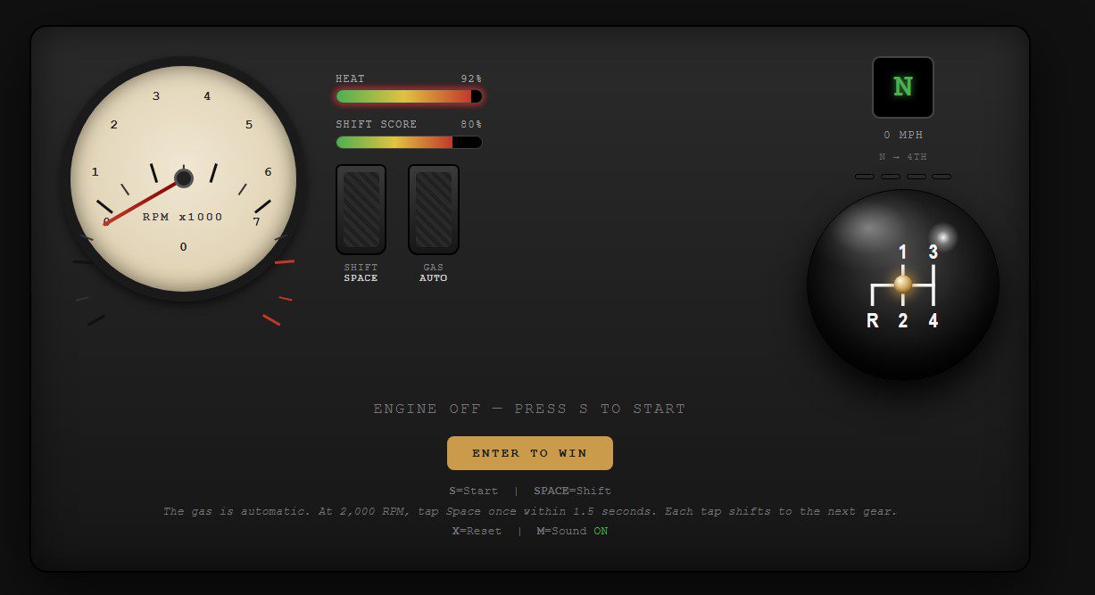 Interactive Stick the Shift driving game