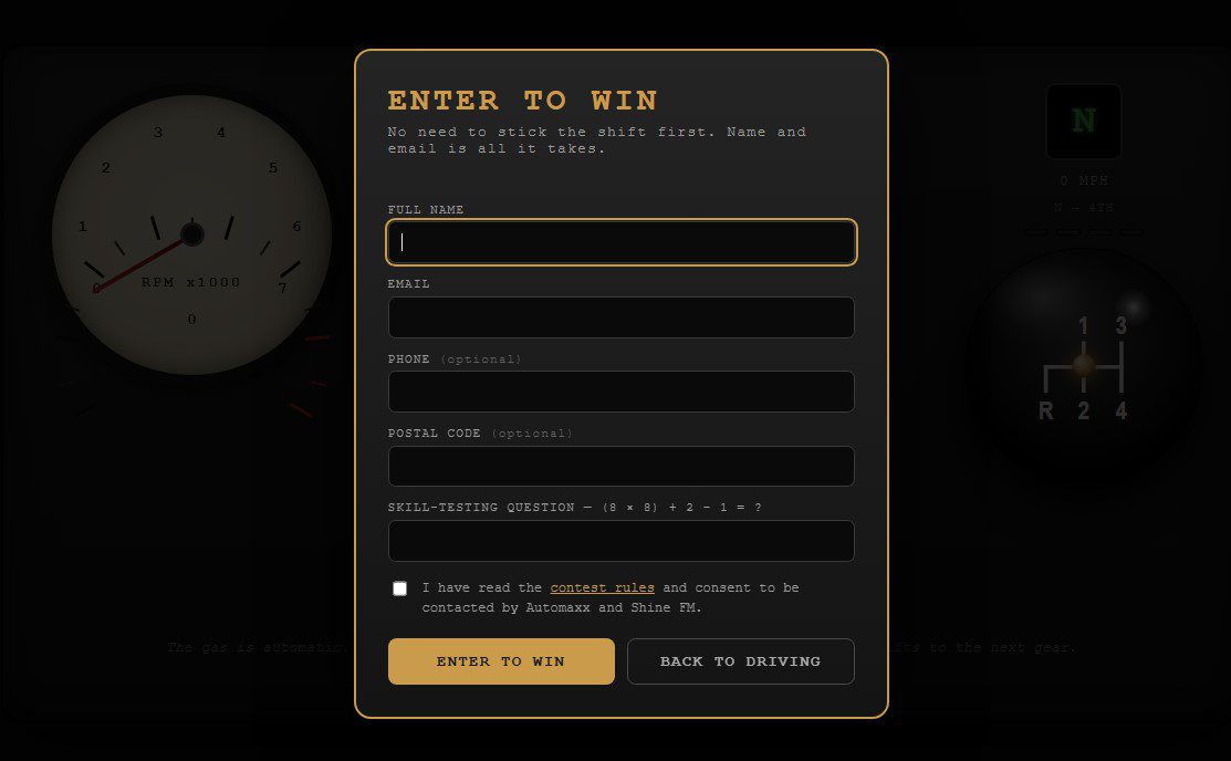 Stick the Shift contest entry form